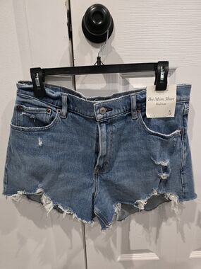 NEW Abercrombie & Fitch Mid Rise The Mom Shorts Size 31/12 Distressed Essential